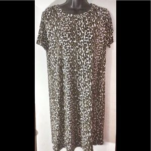 Michael Kors Short Sleeve T-Shirt Dress Safari Green Leopard Print Size XS